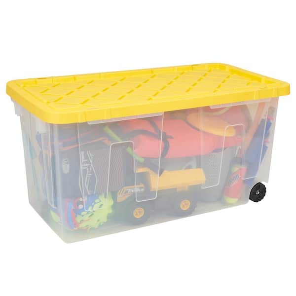 HDX 70 Gal. Tough Storage Tote with Wheels in Black with Yellow