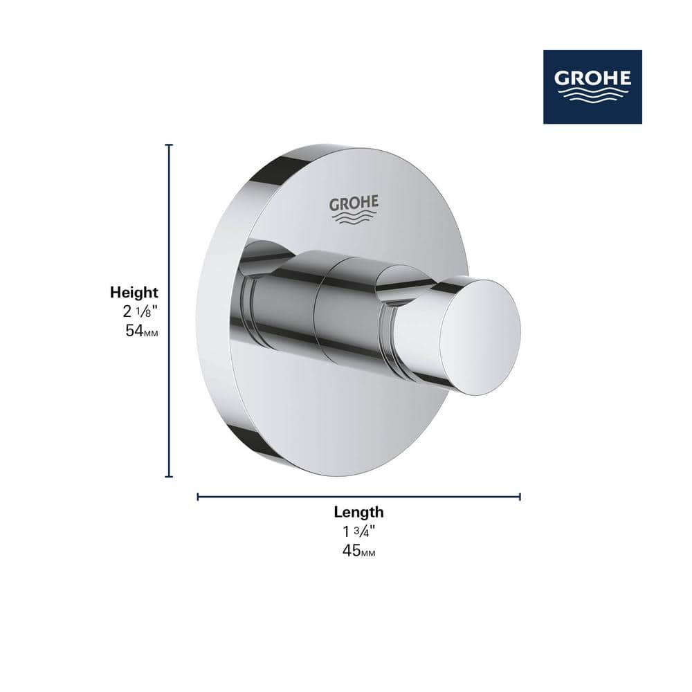 Essentials Chrome Modern Wall-Mounted Bathroom Robe Hook