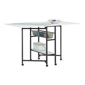 Standing Height Craft 58.75 in. W x 36.50 in. D MDF Folding Fabric Cutting Table with Drawers, Charcoal/White