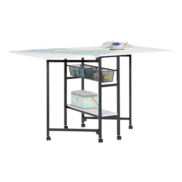 Sew Ready Standing Height Craft 58.75 in. W x 36.50 in. D MDF Folding Fabric Cutting Table with Drawers, Charcoal/White