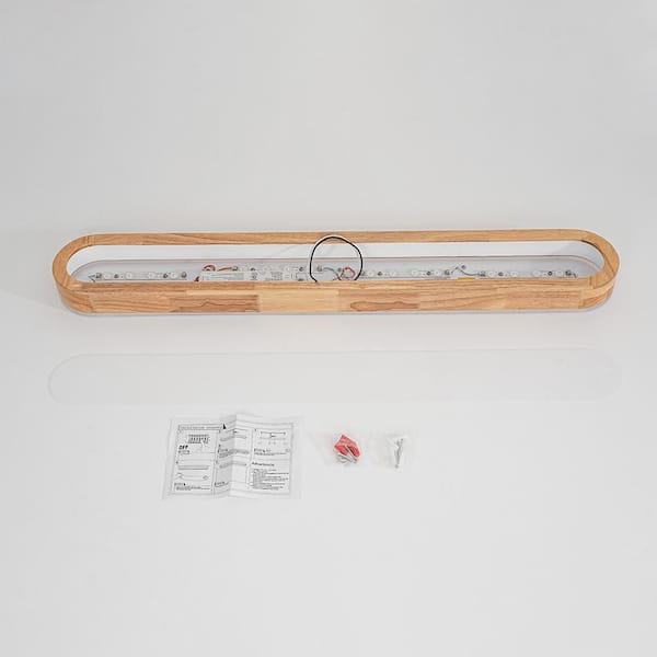 Lumin LED-Light 37.4 in.W Wood Flush Mount Round Long Rectangular Ceiling Light Main Lighting for Kitchen Living Room