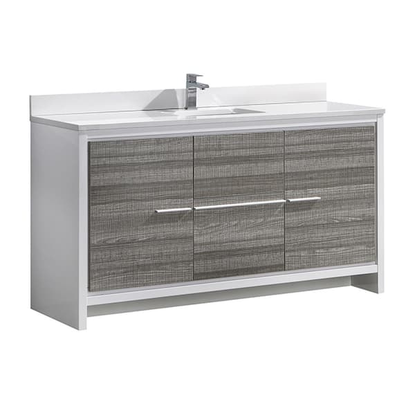 Fresca Allier Rio 60 in. Modern Bathroom Vanity in Ash Gray with Ceramic Vanity Top in White