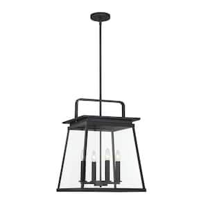 Isla Vista 22.75 in. 4-Light Black Outdoor Pendant Light with Clear Glass Shade and No Bulbs Included