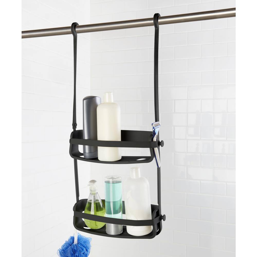 Black Plastic Suction Mount Shower Caddy with Shelves