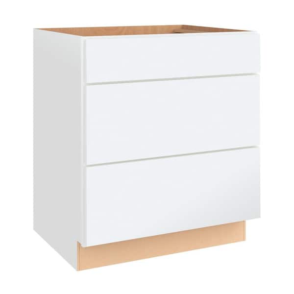 Hampton Bay Designer Series Melvern Assembled 33x34.5x23.75 in. Pots and Pans Drawer Base Kitchen Cabinet in White