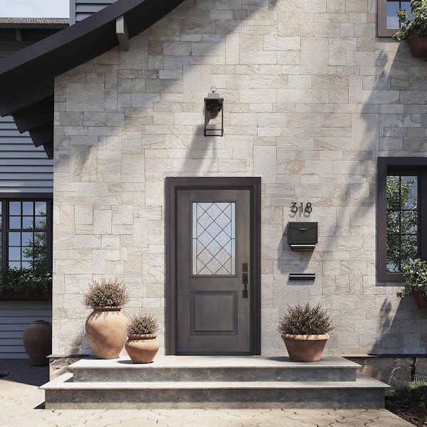 36 in. x 80 in. 1 Panel Right Hand Inswing 1 Lite Harris Earl Grey Fiberglass Prehung Front Door with Brickmould