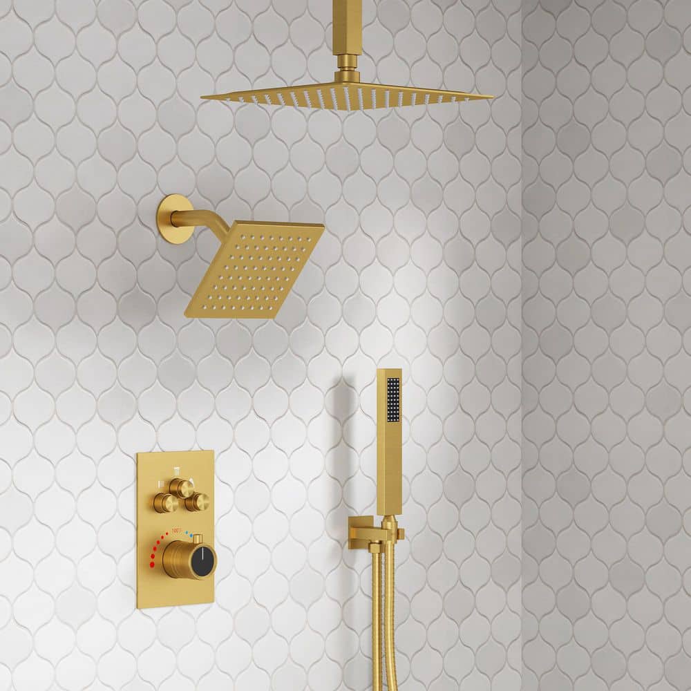 その他 HEALTH WAVE GOLD SUWAYAKA DC VERSION YAWWALK Thermostatic 7-Spray 12 in. Ceiling Mount Dual Shower Head