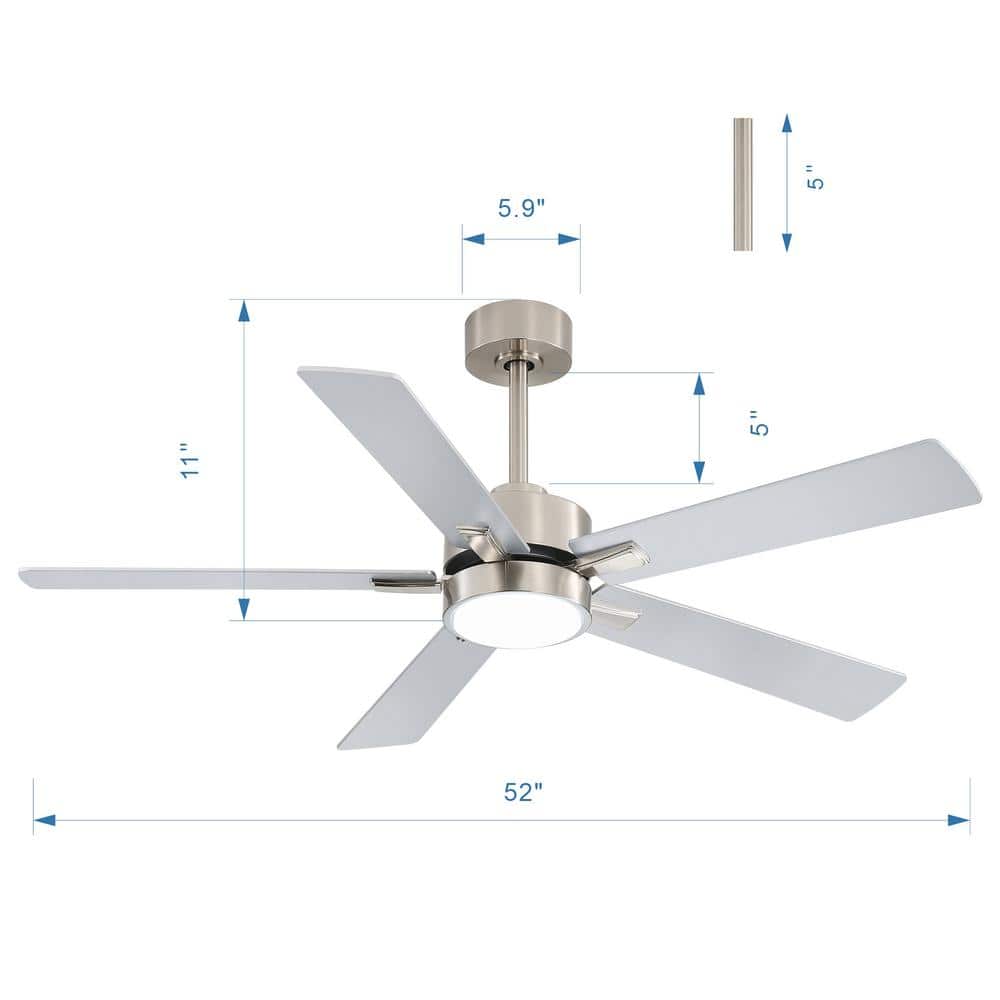 Satin Nickel 52-Inch Ceiling Fan with LED Light and Remote