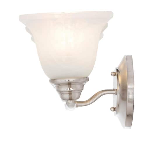 Trinidad 3-Light Indoor Brushed Nickel Bath or Vanity Wall Mount with Alabaster Glass Bell Shades Lighting