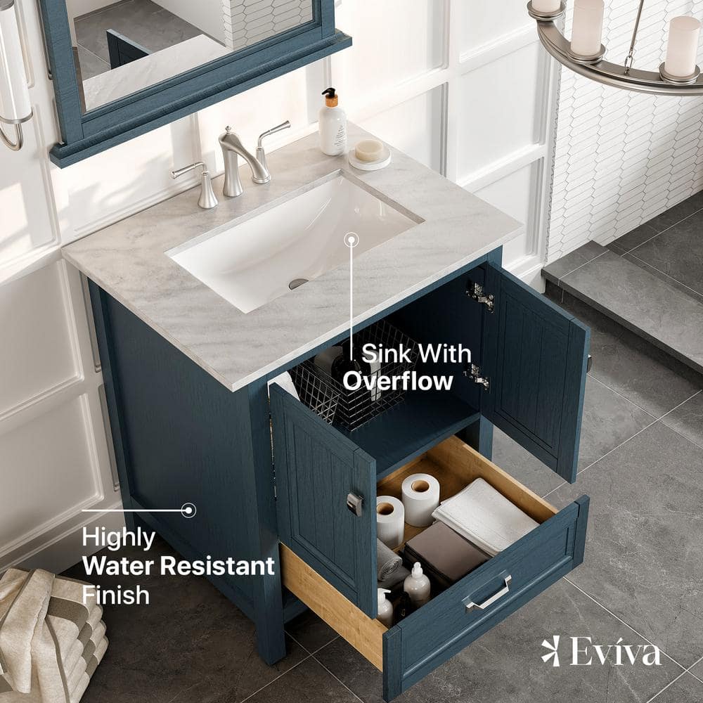 Britney 30" Ash Blue Bathroom Vanity with White Marble Top