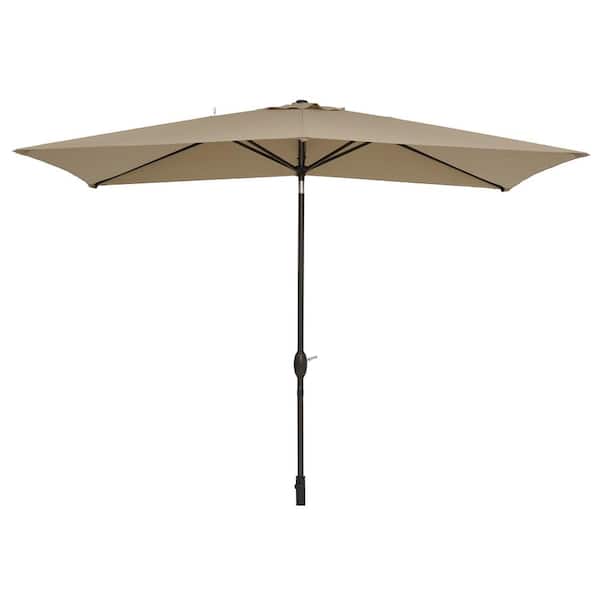 Unbranded 10 ft. x 7 ft. Outdoor Rectangular Patio Market Umbrella with Crank Weather Resistant Waterproof in Sand