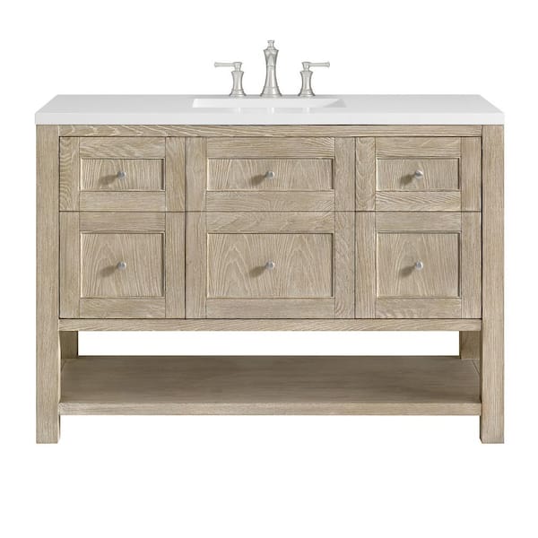 James Martin Vanities Breckenridge 48.0 in. W x 23.5 in. D x 34.18 in. H Single Bathroom Vanity Whitewashed Oak White Zeus Qt. Top