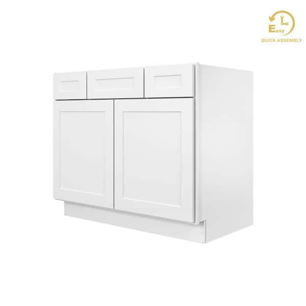 HOMLUX 2-Drawer 42 in. W x 21 in. D x 34.5 in. H Ready to Assemble Bath Vanity Cabinet without Top in Shaker White