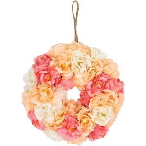 8 in. Artificial Peony Spring Floral Wreath Pink and White