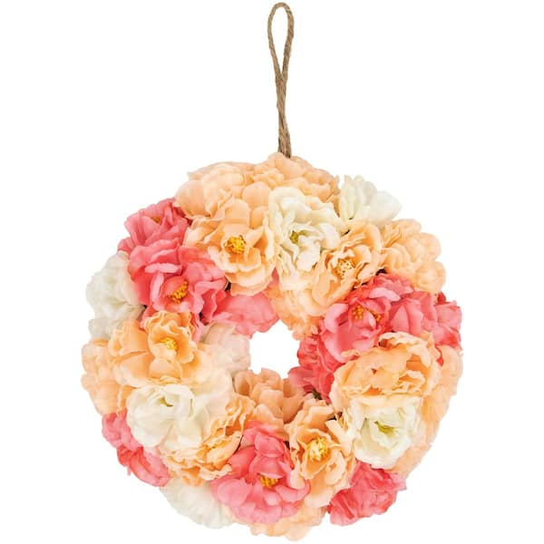 Northlight 8 in. Artificial Peony Spring Floral Wreath Pink and White