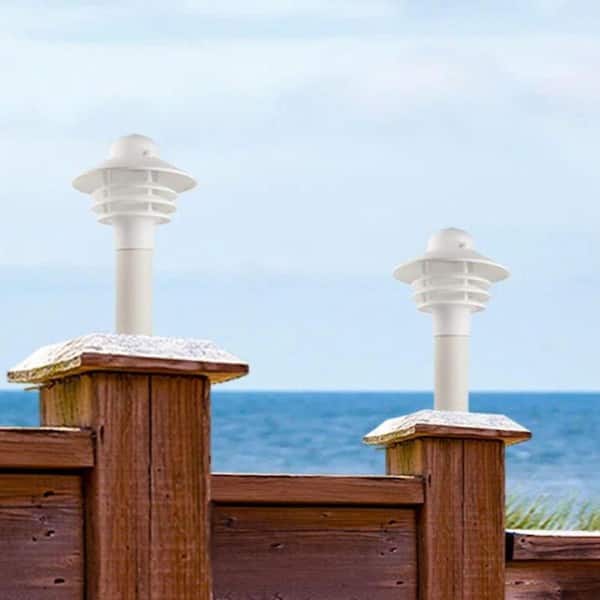 Nautical 1-Light White Hardwired Weather Resistant Plastic Outdoor Post Light with 3000K LED Bulb and Clear Diffuser