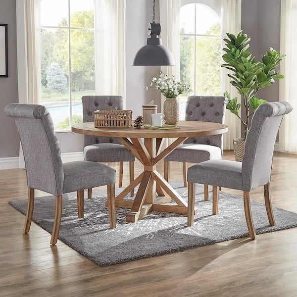 Huntington Grey Linen Button Tufted Dining Chair (Set of 2)
