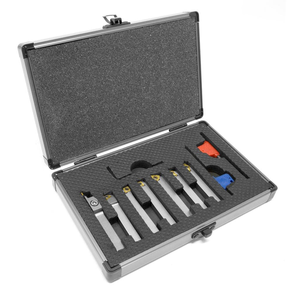 3/8" Indexable Turning Tool 7pc Set With Carbide Inserts Tool Bit Lathe Set 