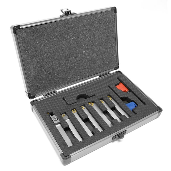 WEN MLA007 Premium 5/16 in. Nickel-Plated Indexable Carbide-Tipped Metal Lathe Tool Bits Set with Storage Case (7-Piece) - 1