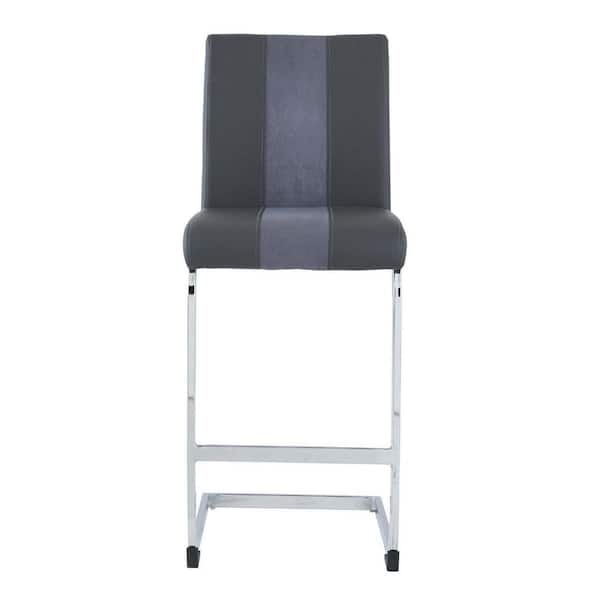 HomeRoots 26 in. Gray Low Back Metal Bar Chair with Wood Seat Set of 4
