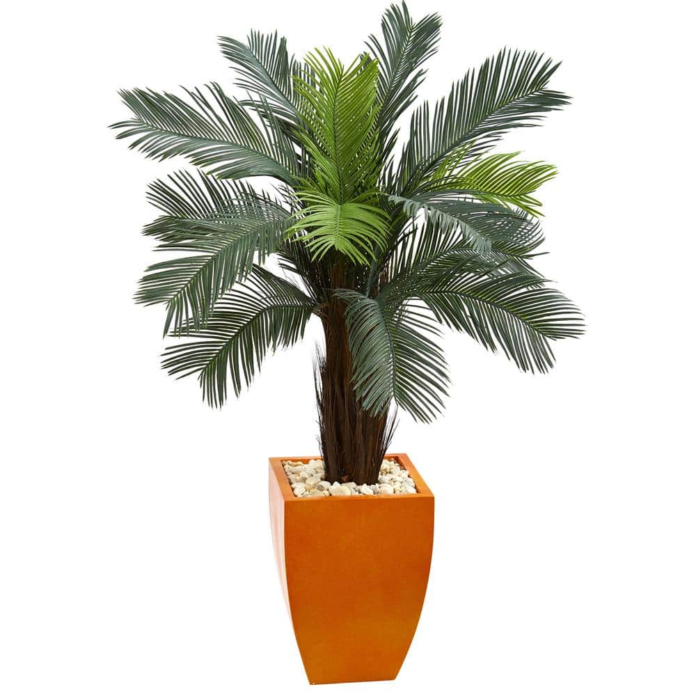 4.5 ft Green Cycas Artificial Tree in Orange Planter