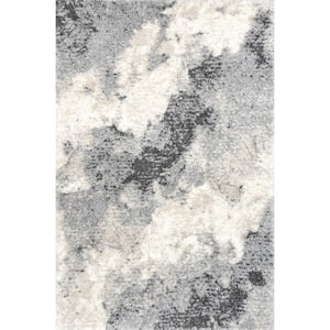 Sidonie Abstract Clouds Shag Light Gray 8 ft. x 10 ft. Area Rug