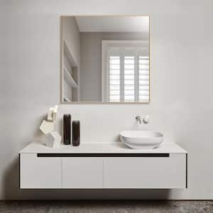 36 in. W x 36 in. H Modern Medium Square Aluminum Framed Wall Mounted Bathroom Vanity Mirror in Gold