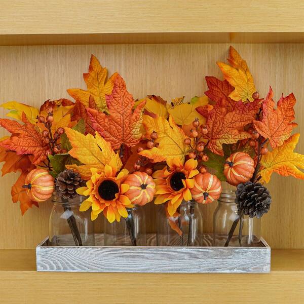Winlyn 6 Ft Artificial Fall Garland With Maple Leaves, Pumpkins & Sunflowers - Autumn Decor For Mantel, Table, Wedding