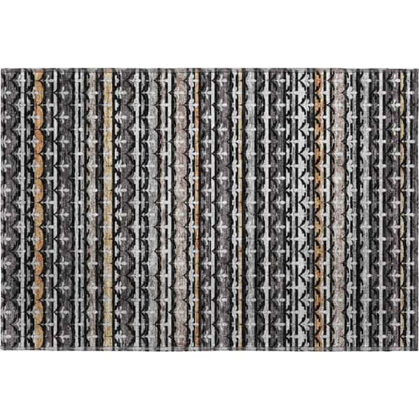 Mayfield Premium Machine Washable Abstract AMF2479 Black 2 ft. x 3 ft. Accent Rug