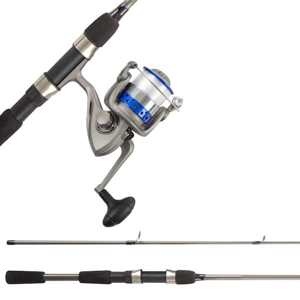 Black and Blue 6 ft. 6 in. Fiberglass Fishing Rod and Reel Combo Portable  2-Piece Pole with 3000 Aluminum Spinning Reel