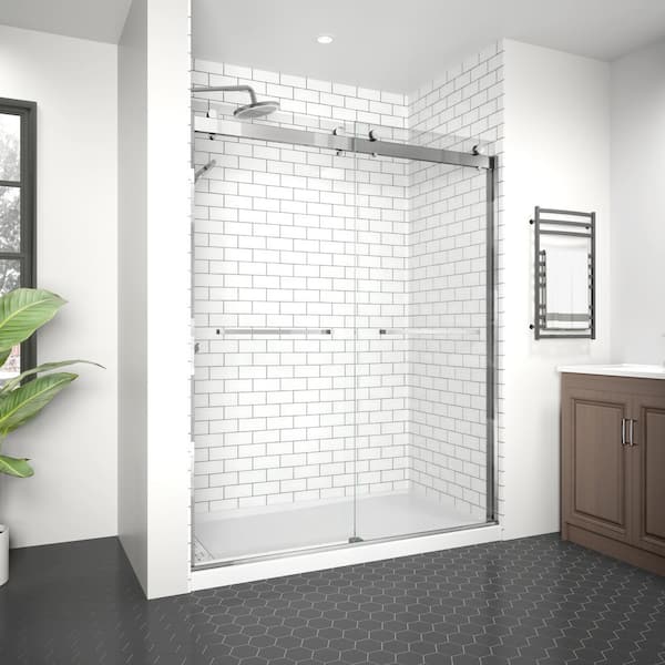 Modern 60 in. W x 74 in. H Double Sliding Frameless Shower Door in Chrome Finish with 5/16 in. (8mm) Clear Glass