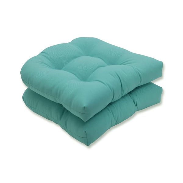 Pillow Perfect Solid 19 x 19 Outdoor Dining Chair Cushion in Blue (Set of 2)