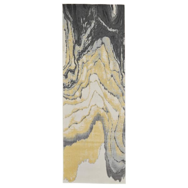 Weave & Wander Milania Slate 3 ft. x 8 ft. Watercolor Runner Rug