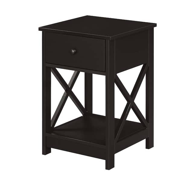 Convenience Concepts Oxford 15.75 in. Espresso Standard Height Square Wood End Table with 1-Drawer and Shelf