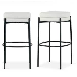 Avril 30 in. White Boucle Metal Backless Bar Stool with Black Metal Legs Set of 2