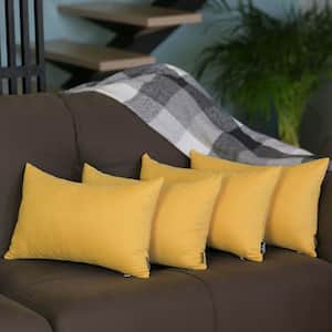 Decorative Farmhouse Yellow 12 in. x 20 in. Lumbar Solid Color Throw Pillow Set of 4