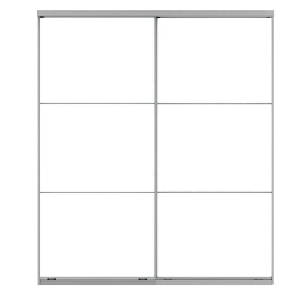 72 in. x 80 in. 3-Lite White MDF Board Interior Closet Doors with Nickel Aluminum Frame Sliding Door With Hardware Kit price history on PriceWatchPro