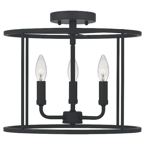 Abner 14 in. 3-Light Matte Black Semi-Flush Mount