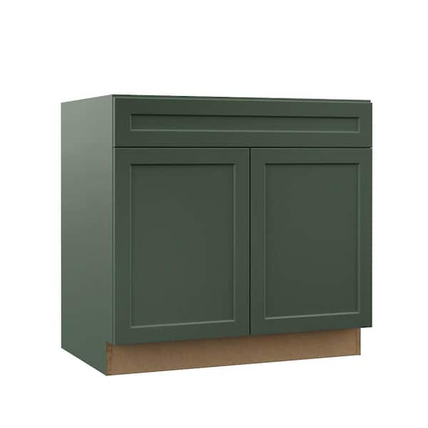Hampton Bay Designer Series Melvern 36 in. W 24 in. D 34.5 in. H Assembled Shaker ADA Sink Base Kitchen Cabinet in Forest