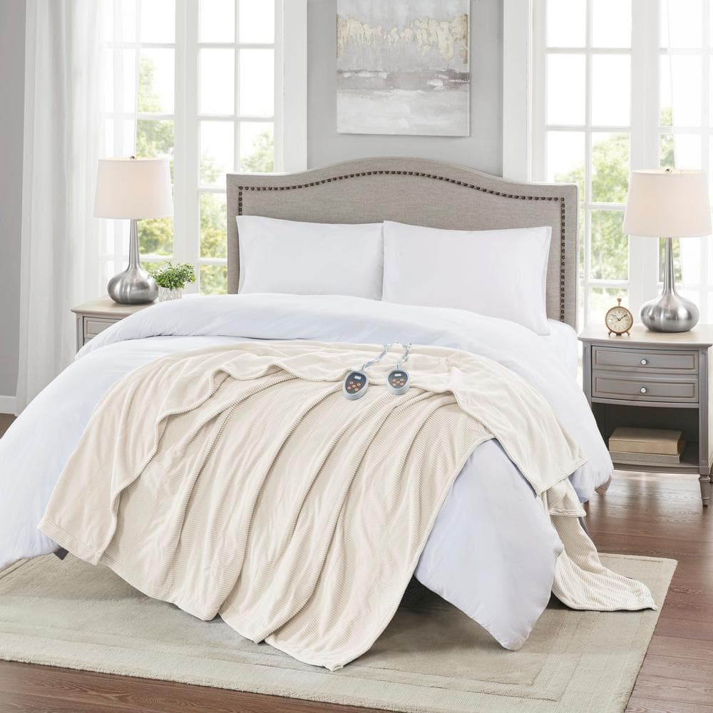 Twin Ivory Knitted Micro Fleece Heated Blanket