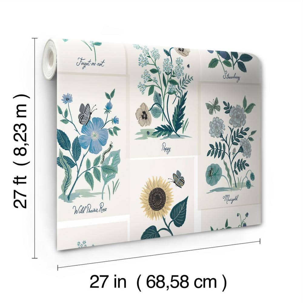 White and Blue Botanical Floral Non-Pasted Wallpaper