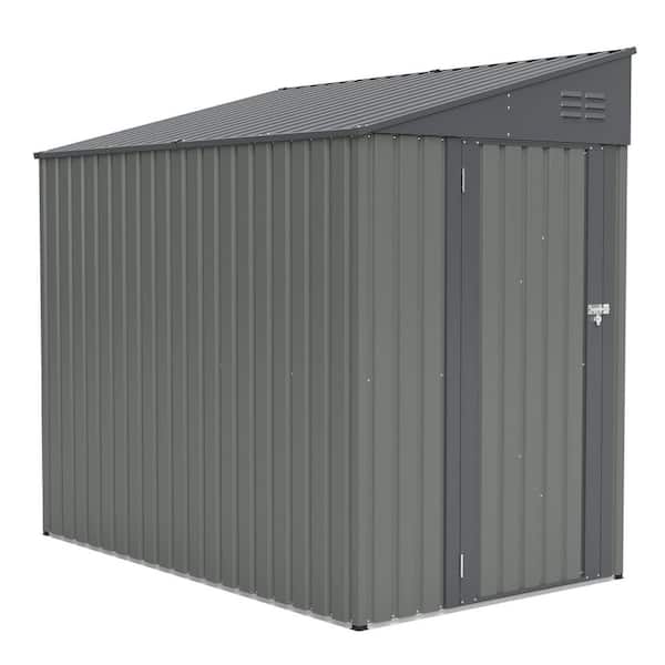 4 ft. W x 7 ft. D Gray Metal Outdoor Storage Shed, Garden Tool Shed Storage, Lean-To Shed (28 sq. ft.)
