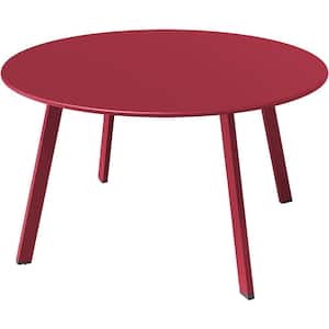 27 in. Red Round Metal Outdoor Coffee Table Patio Side Table