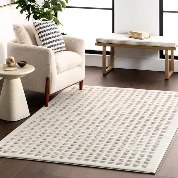 Daleyza Checkered Machine Washable Cream 3 ft. x 8 ft. Modern Runner Rug