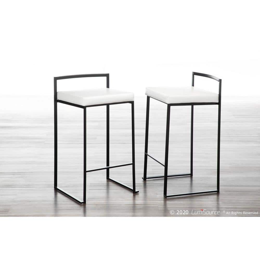 Set of 2 White Faux Leather and Metal Counter Stools