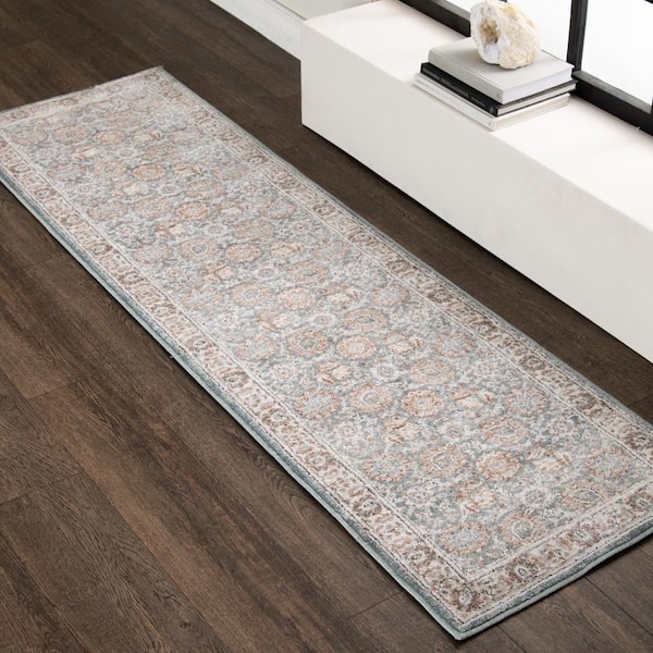 Reynell Light Blue Doormat 2 ft. x 7 ft. Floral Area Rug