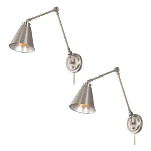 Ellis 60-Watt 1-Light Brushed Nickel Vintage Wall Sconce with Brushed Nickel Shade, 2-Pack