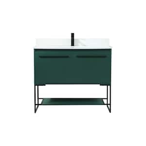 Simply Living 40 in. W x 18 in. D x 33.5 in. H Bath Vanity in Green with Ivory White Engineered Marble Top