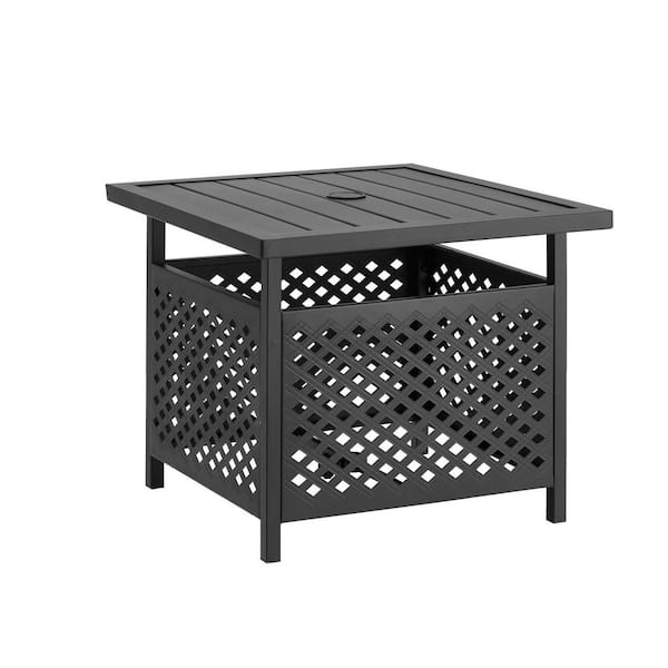 Outdoor Umbrella Side Table Steel Stand with 1.58 in. Umbrella Hole in Brown