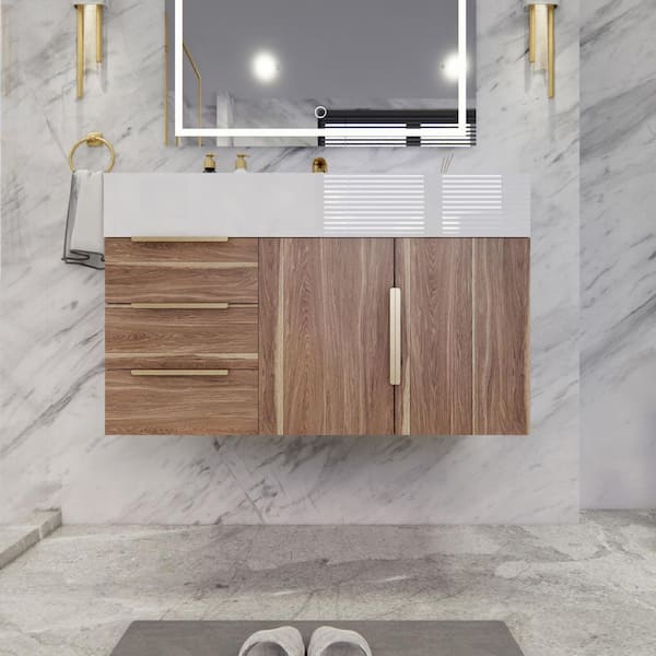 BV Better Vanity Bethany 36 in. W x 20 in. D x 22 in. H Single Sink Floating Bath Vanity in White Oak with White Acrylic Top